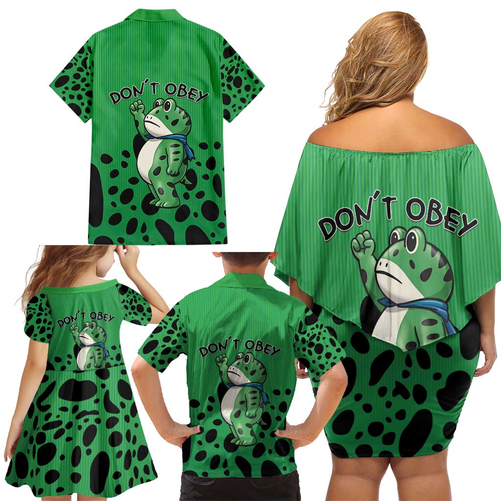 Don't Obey Portland Frog Protest Family Matching Off Shoulder Short Dress and Hawaiian Shirt Anti-Fascism - Wonder Print Shop