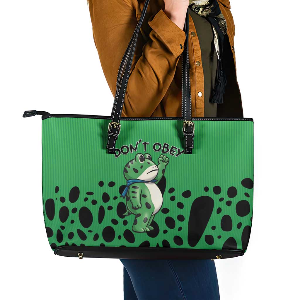 Don't Obey Portland Frog Protest Leather Tote Bag Anti-Fascism - Wonder Print Shop