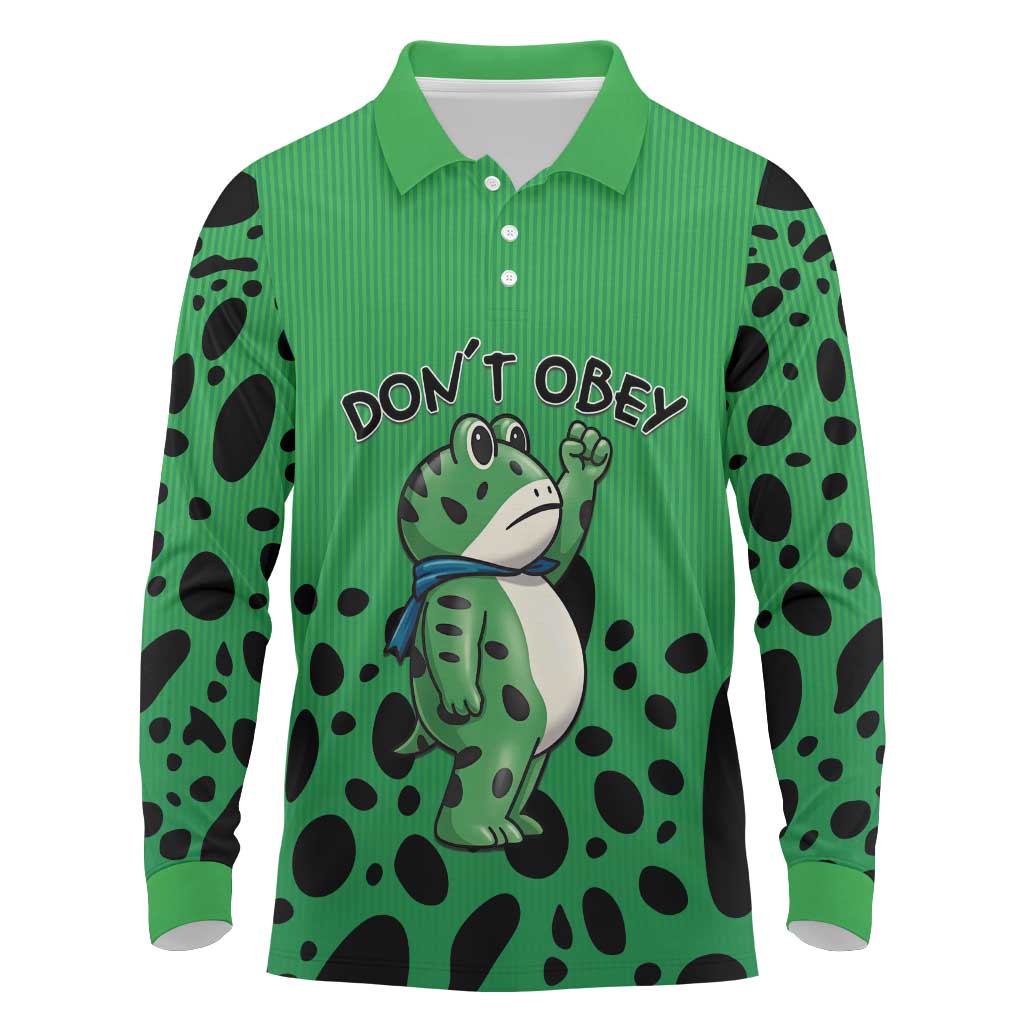 Don't Obey Portland Frog Protest Long Sleeve Polo Shirt Anti-Fascism - Wonder Print Shop