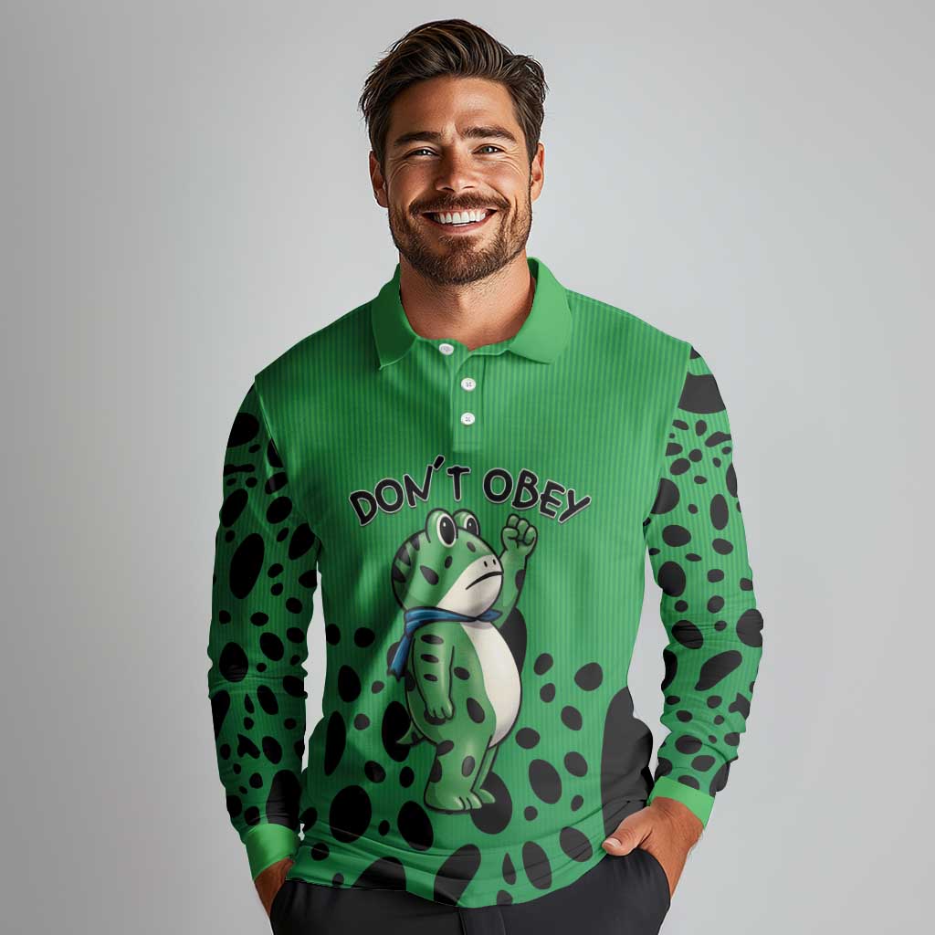 Don't Obey Portland Frog Protest Long Sleeve Polo Shirt Anti-Fascism - Wonder Print Shop