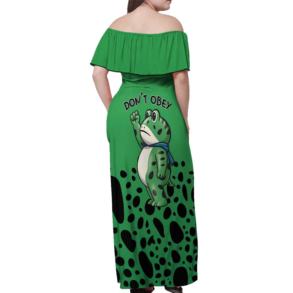Don't Obey Portland Frog Protest Off Shoulder Maxi Dress Anti-Fascism - Wonder Print Shop