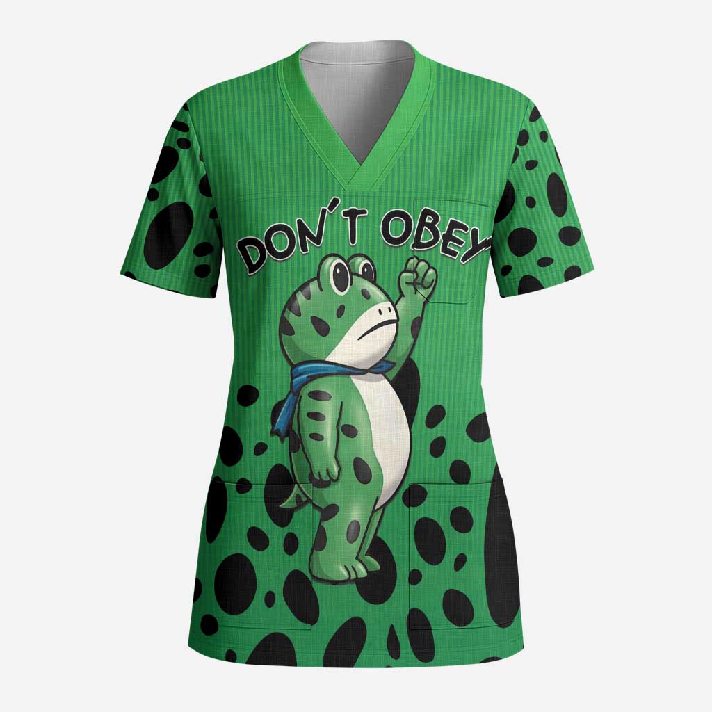 Don't Obey Portland Frog Protest Scrub Top Anti-Fascism - Wonder Print Shop
