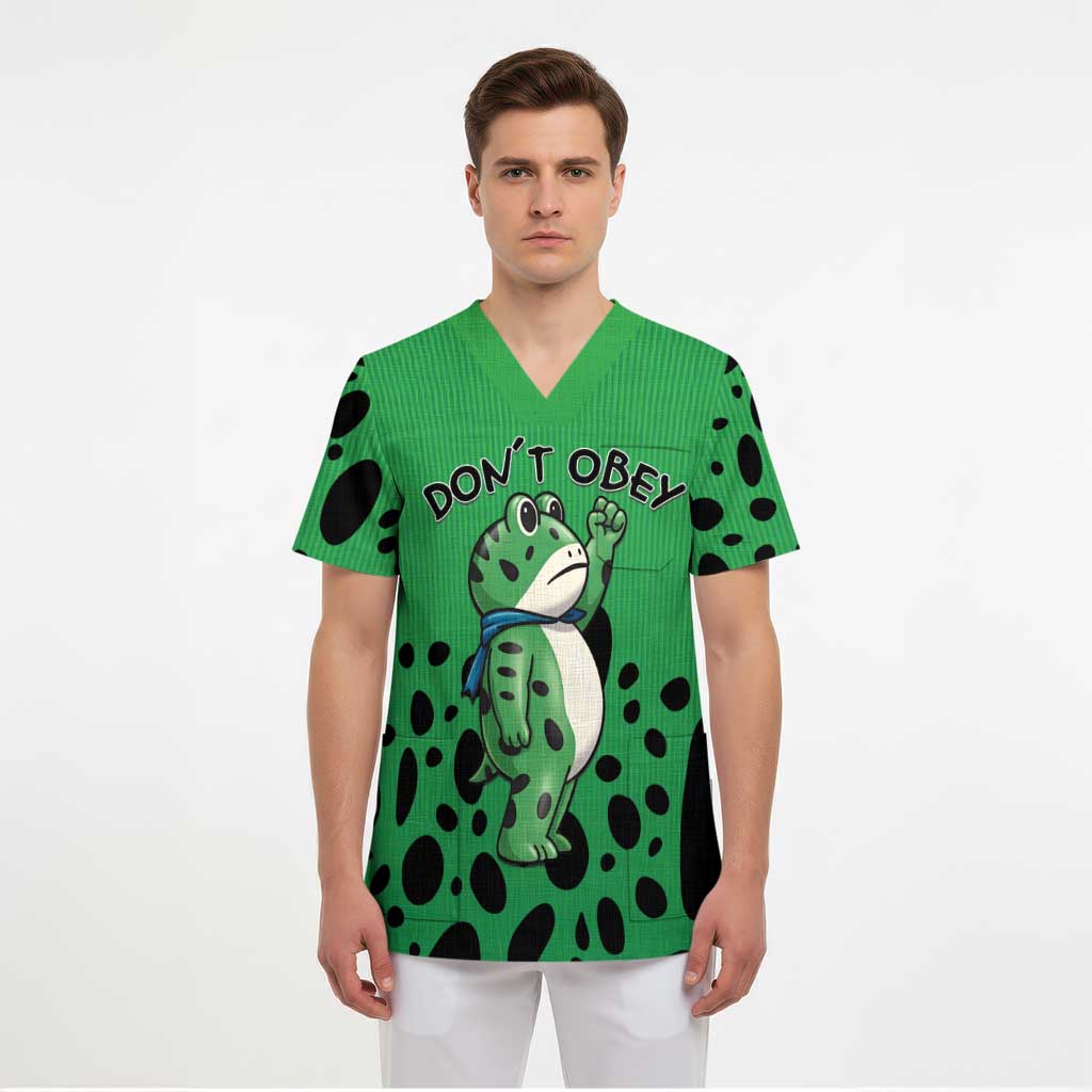 Don't Obey Portland Frog Protest Scrub Top Anti-Fascism - Wonder Print Shop