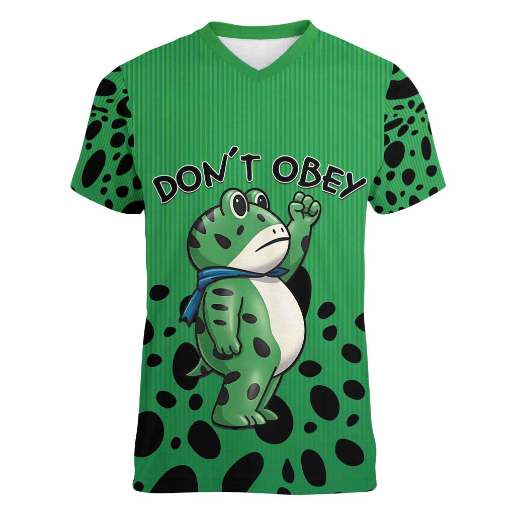 Don't Obey Portland Frog Protest Women V-Neck T-Shirt Anti-Fascism - Wonder Print Shop