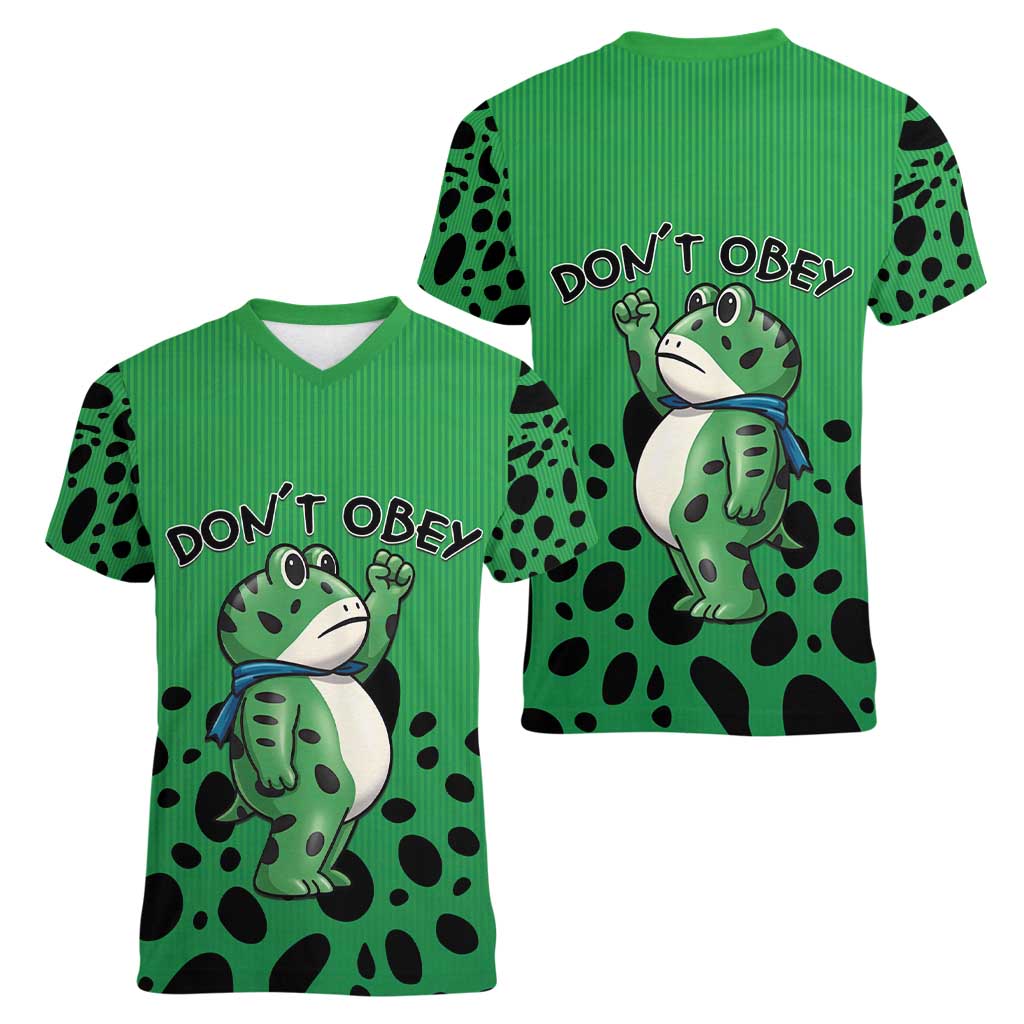 Don't Obey Portland Frog Protest Women V-Neck T-Shirt Anti-Fascism - Wonder Print Shop
