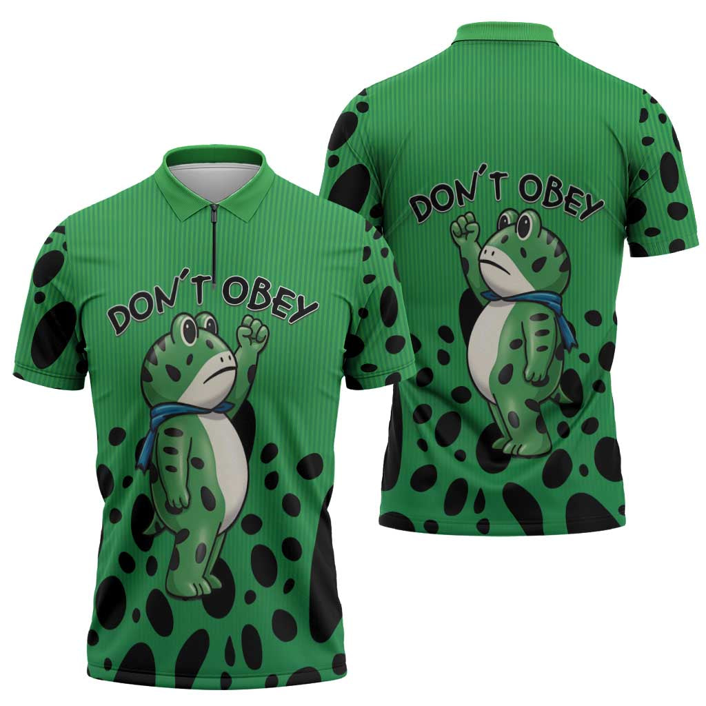 Don't Obey Portland Frog Protest Zipper Polo Shirt Anti-Fascism - Wonder Print Shop
