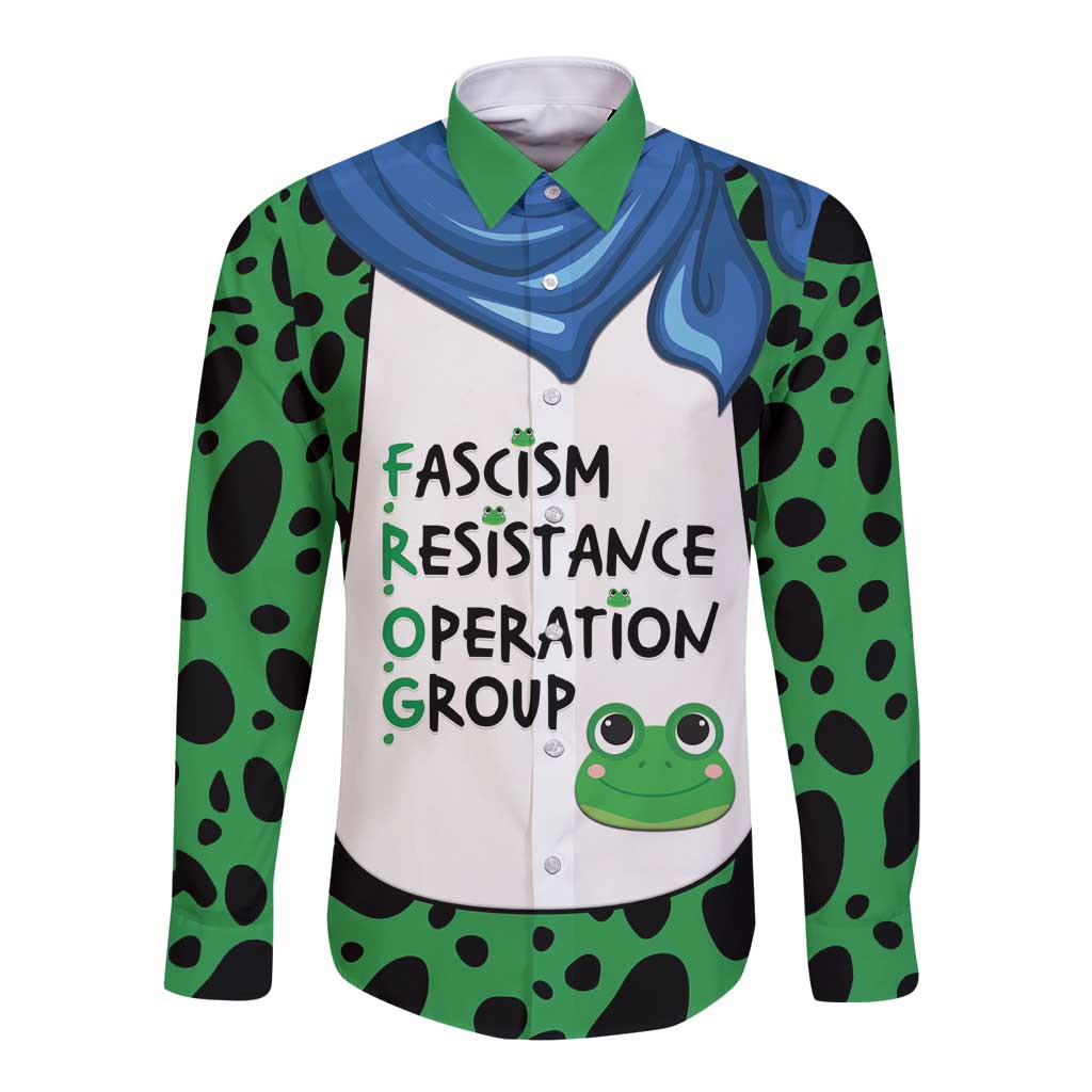 Portland Frog Protest Long Sleeve Button Shirt Frog Costume Style - Wonder Print Shop