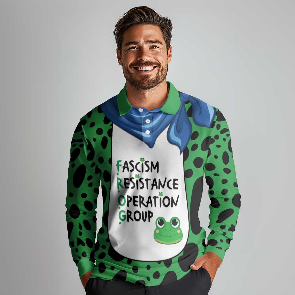 Portland Frog Protest Long Sleeve Polo Shirt Frog Costume Style - Wonder Print Shop