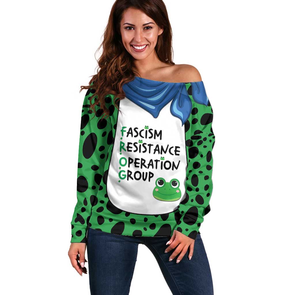 Portland Frog Protest Off Shoulder Sweater Frog Costume Style - Wonder Print Shop