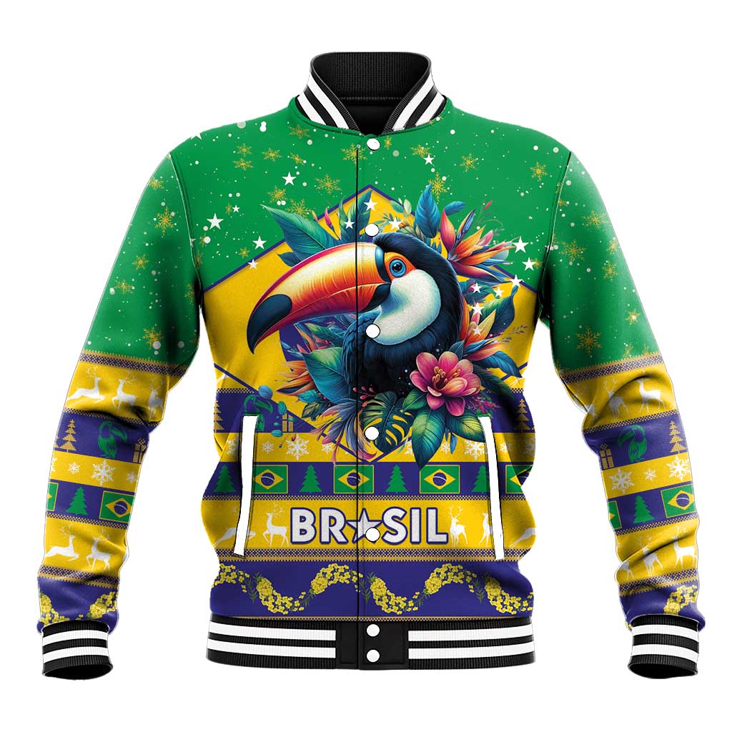 Brazil Christmas Baseball Jacket Toco Toucan Flag Style - Wonder Print Shop