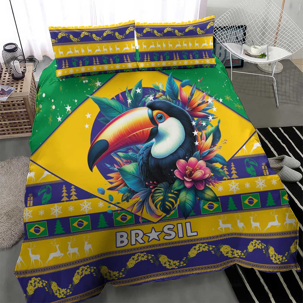 Brazil Christmas Bedding Set Toco Toucan Flag Style - Wonder Print Shop