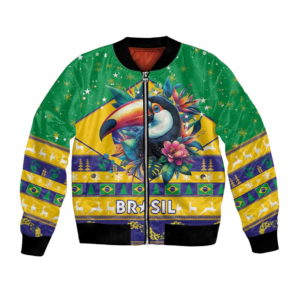Brazil Christmas Bomber Jacket Toco Toucan Flag Style - Wonder Print Shop