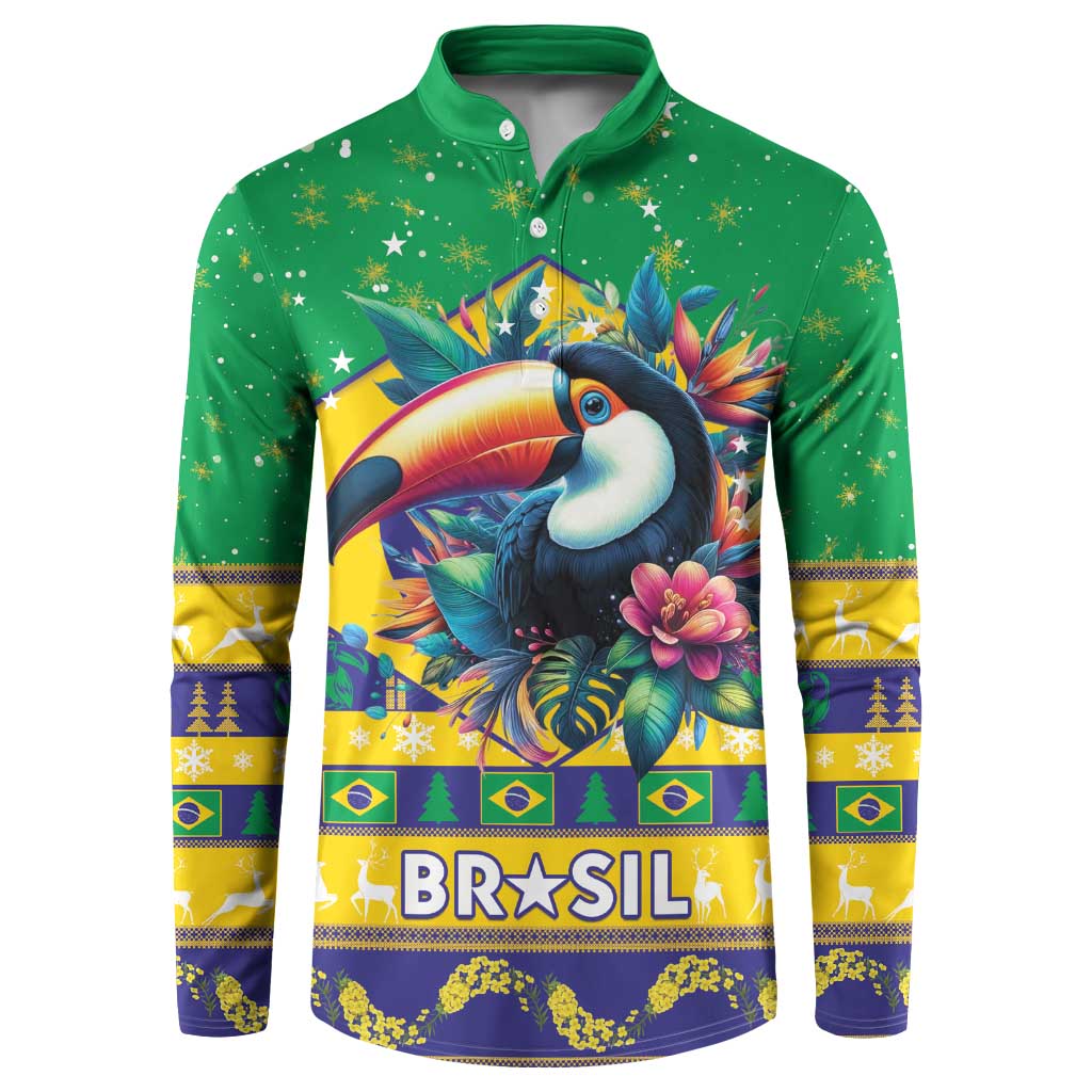 Brazil Christmas Button Sweatshirt Toco Toucan Flag Style - Wonder Print Shop