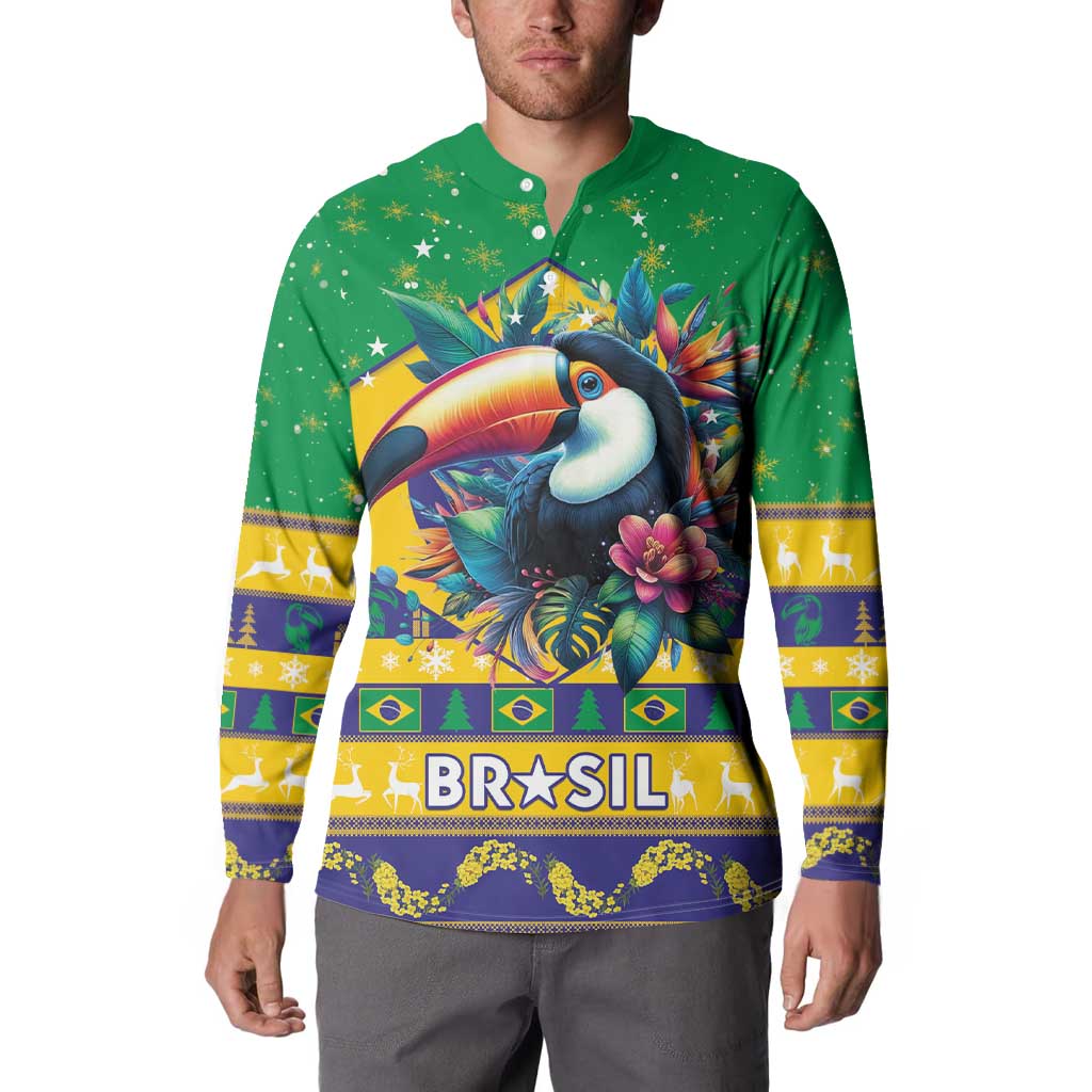 Brazil Christmas Button Sweatshirt Toco Toucan Flag Style - Wonder Print Shop