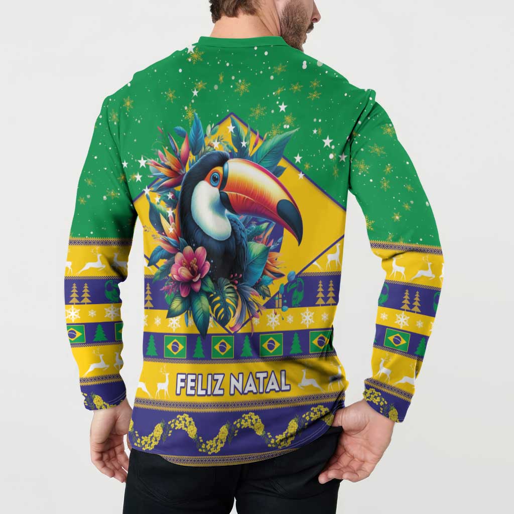 Brazil Christmas Button Sweatshirt Toco Toucan Flag Style - Wonder Print Shop