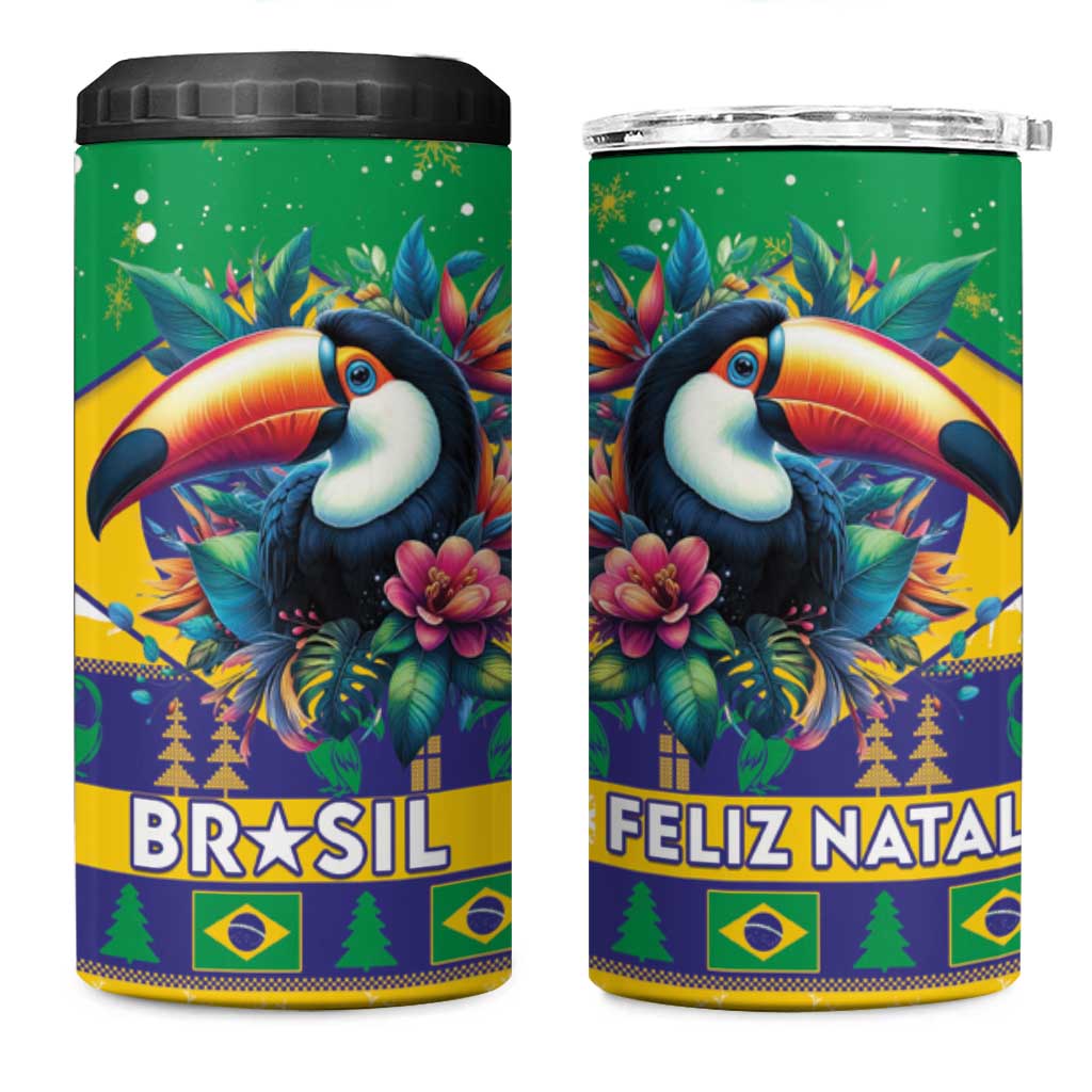 Brazil Christmas 4 in 1 Can Cooler Tumbler Toco Toucan Flag Style - Wonder Print Shop