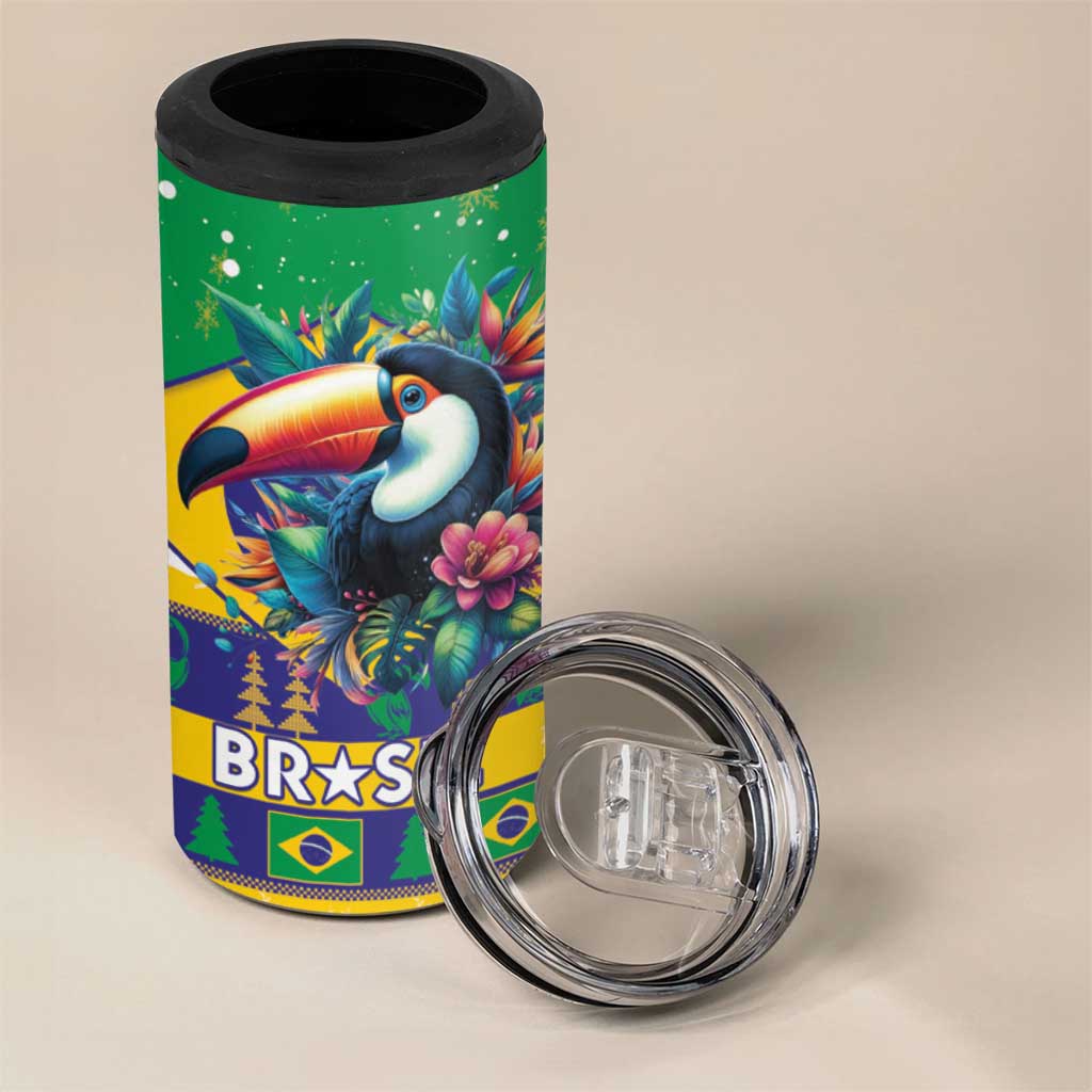 Brazil Christmas 4 in 1 Can Cooler Tumbler Toco Toucan Flag Style - Wonder Print Shop