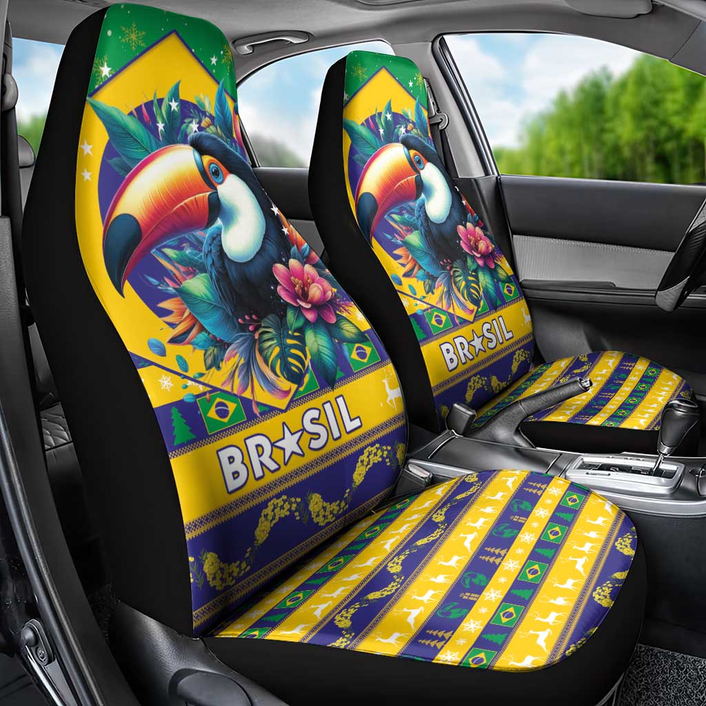 Brazil Christmas Car Seat Cover Toco Toucan Flag Style - Wonder Print Shop
