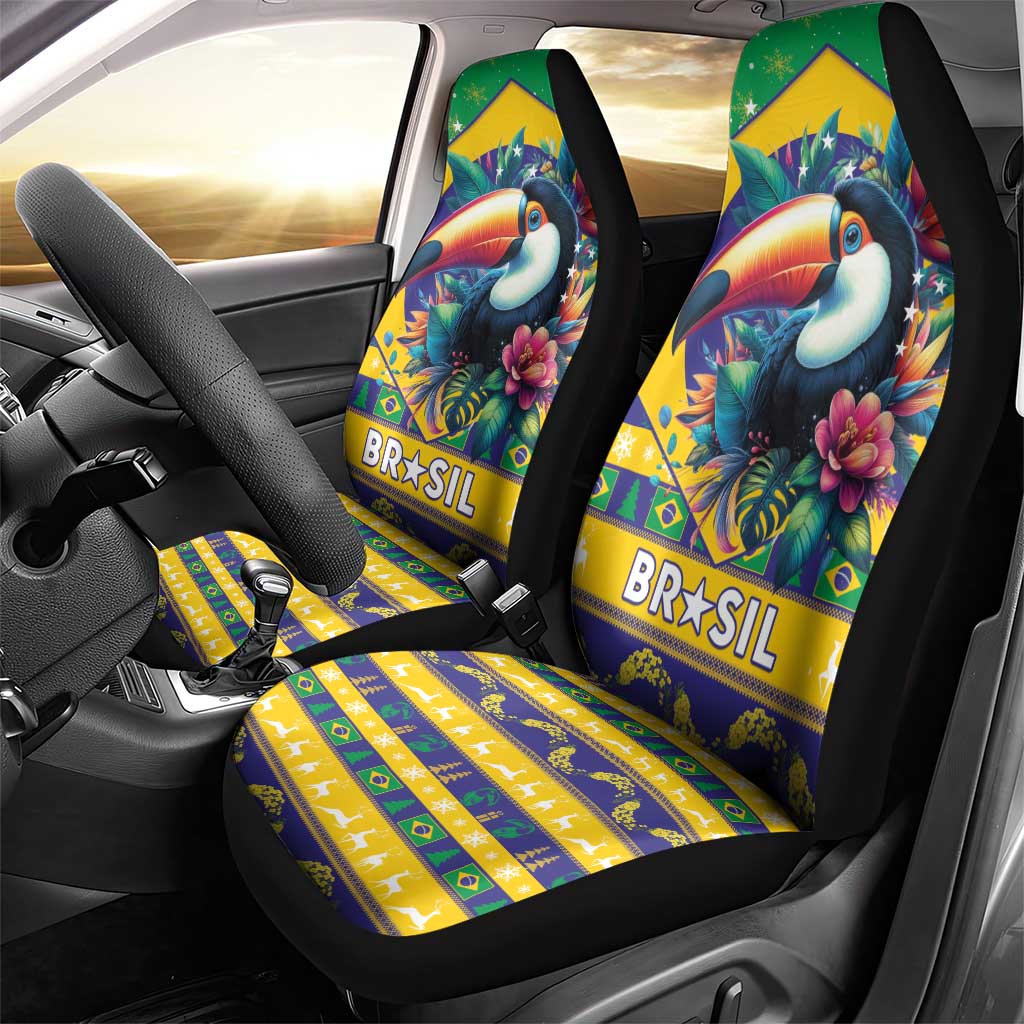 Brazil Christmas Car Seat Cover Toco Toucan Flag Style - Wonder Print Shop