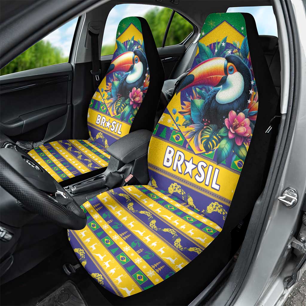 Brazil Christmas Car Seat Cover Toco Toucan Flag Style - Wonder Print Shop