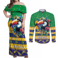 Brazil Christmas Couples Matching Off Shoulder Maxi Dress and Long Sleeve Button Shirt Toco Toucan Flag Style - Wonder Print Shop