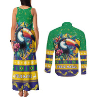Brazil Christmas Couples Matching Tank Maxi Dress and Long Sleeve Button Shirt Toco Toucan Flag Style - Wonder Print Shop