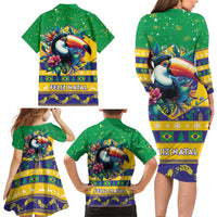 Brazil Christmas Family Matching Long Sleeve Bodycon Dress and Hawaiian Shirt Toco Toucan Flag Style - Wonder Print Shop