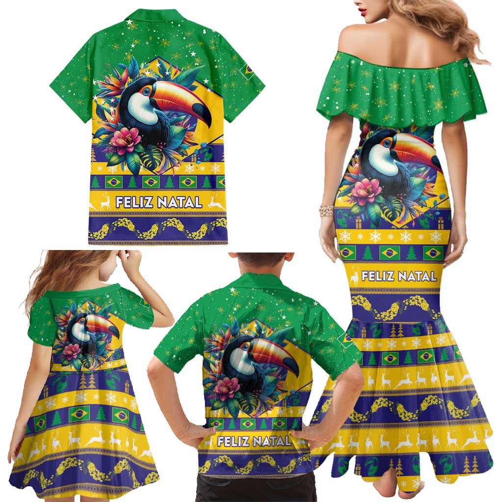 Brazil Christmas Family Matching Mermaid Dress and Hawaiian Shirt Toco Toucan Flag Style - Wonder Print Shop