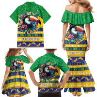 Brazil Christmas Family Matching Mermaid Dress and Hawaiian Shirt Toco Toucan Flag Style - Wonder Print Shop