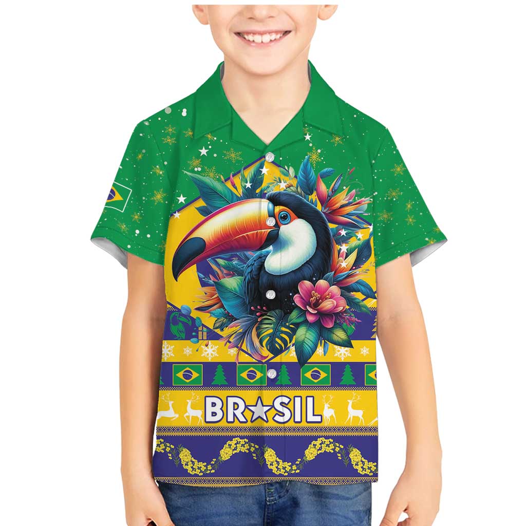 Brazil Christmas Family Matching Mermaid Dress and Hawaiian Shirt Toco Toucan Flag Style - Wonder Print Shop