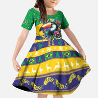 Brazil Christmas Family Matching Off The Shoulder Long Sleeve Dress and Hawaiian Shirt Toco Toucan Flag Style - Wonder Print Shop