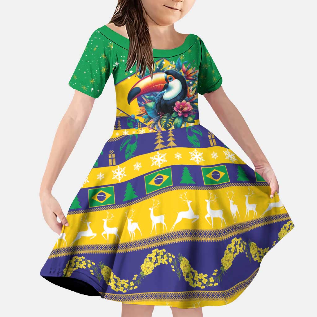 Brazil Christmas Family Matching Off Shoulder Maxi Dress and Hawaiian Shirt Toco Toucan Flag Style - Wonder Print Shop