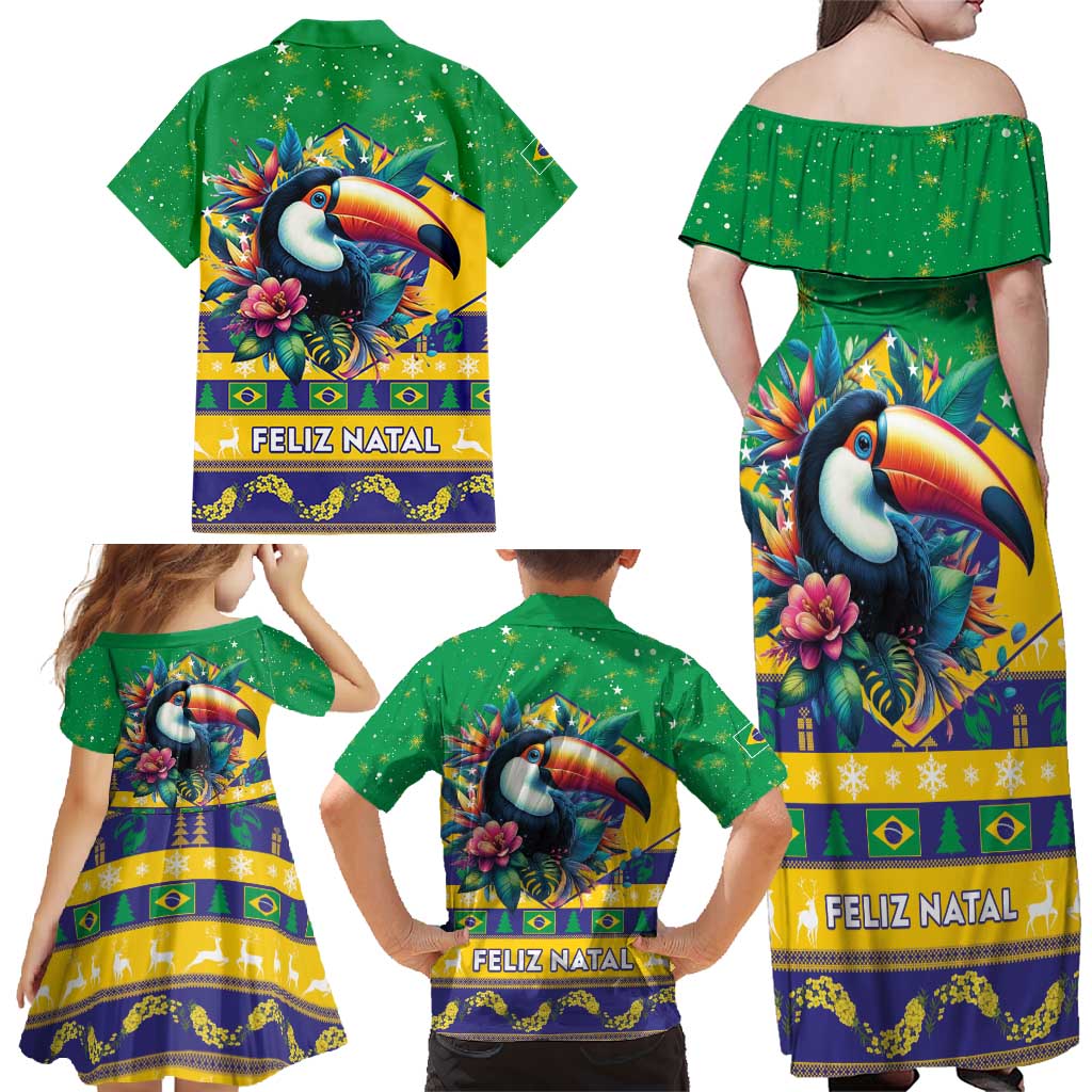 Brazil Christmas Family Matching Off Shoulder Maxi Dress and Hawaiian Shirt Toco Toucan Flag Style - Wonder Print Shop