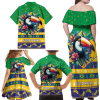 Brazil Christmas Family Matching Off Shoulder Maxi Dress and Hawaiian Shirt Toco Toucan Flag Style - Wonder Print Shop