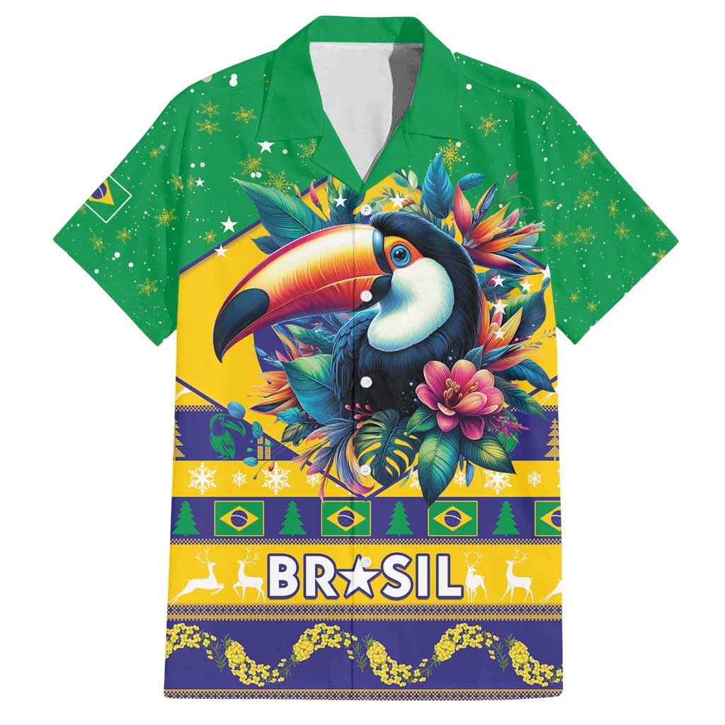 Brazil Christmas Family Matching Off Shoulder Maxi Dress and Hawaiian Shirt Toco Toucan Flag Style - Wonder Print Shop