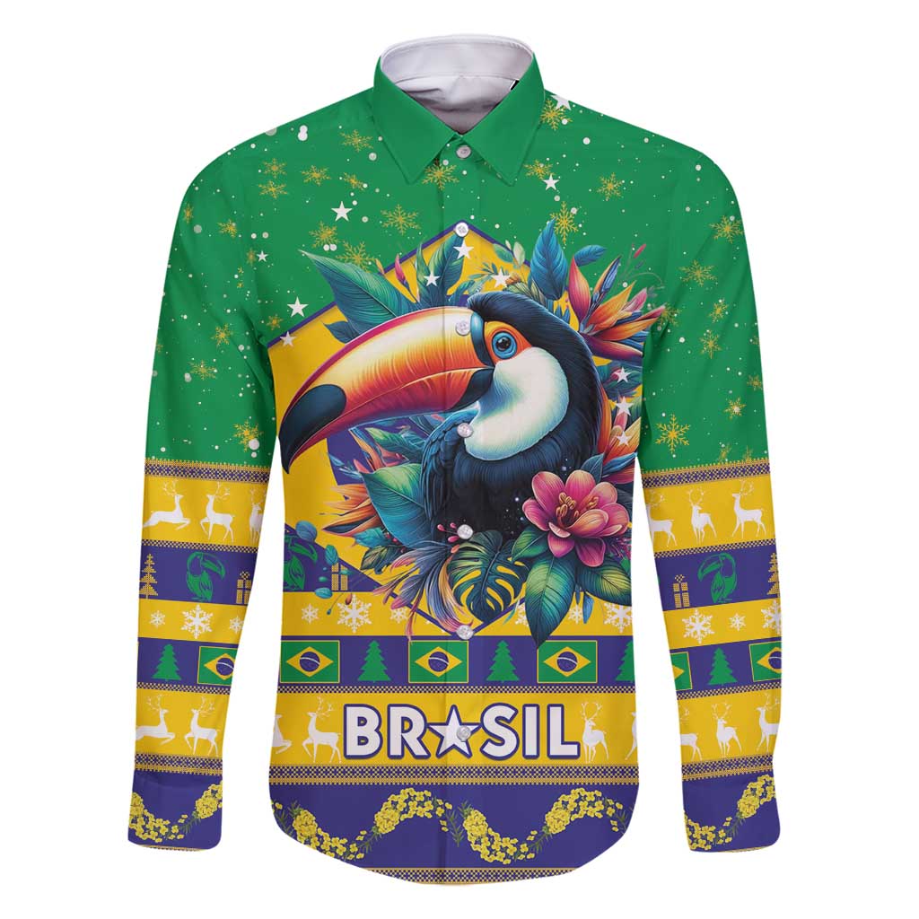 Brazil Christmas Family Matching Off Shoulder Maxi Dress and Hawaiian Shirt Toco Toucan Flag Style - Wonder Print Shop