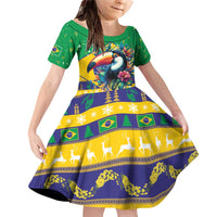 Brazil Christmas Family Matching Off Shoulder Short Dress and Hawaiian Shirt Toco Toucan Flag Style - Wonder Print Shop