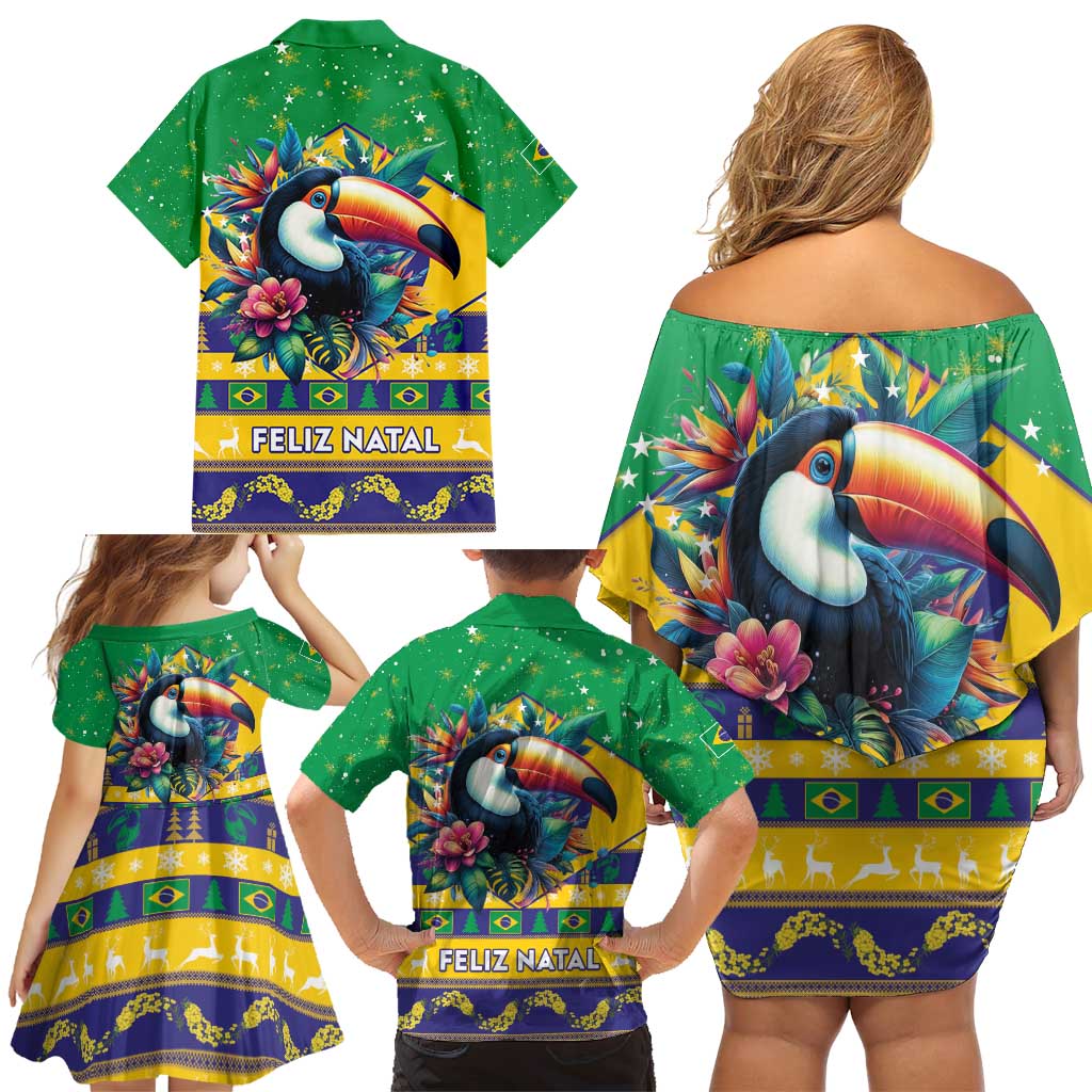 Brazil Christmas Family Matching Off Shoulder Short Dress and Hawaiian Shirt Toco Toucan Flag Style - Wonder Print Shop