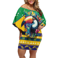 Brazil Christmas Family Matching Off Shoulder Short Dress and Hawaiian Shirt Toco Toucan Flag Style - Wonder Print Shop