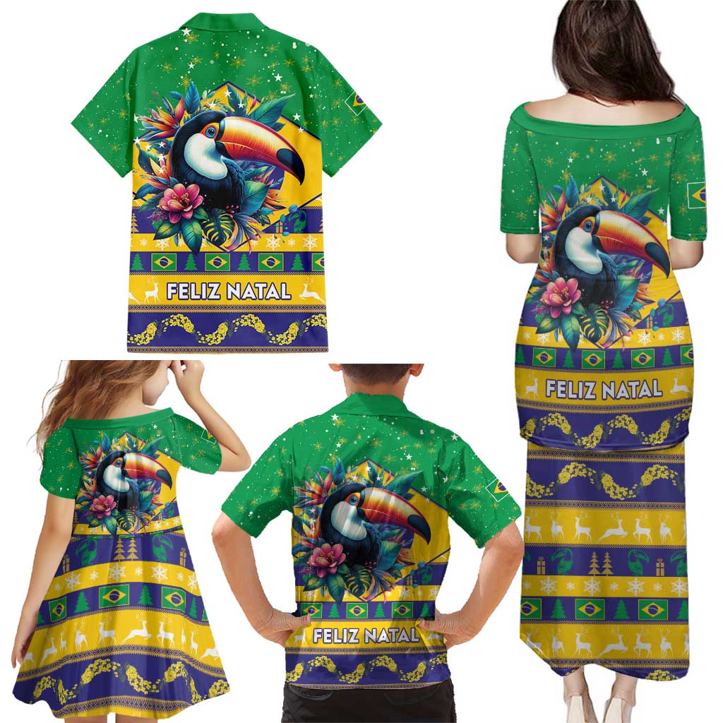 Brazil Christmas Family Matching Puletasi and Hawaiian Shirt Toco Toucan Flag Style - Wonder Print Shop