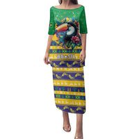 Brazil Christmas Family Matching Puletasi and Hawaiian Shirt Toco Toucan Flag Style - Wonder Print Shop