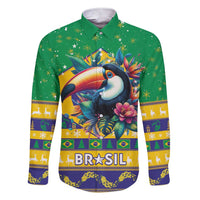 Brazil Christmas Family Matching Short Sleeve Bodycon Dress and Hawaiian Shirt Toco Toucan Flag Style - Wonder Print Shop