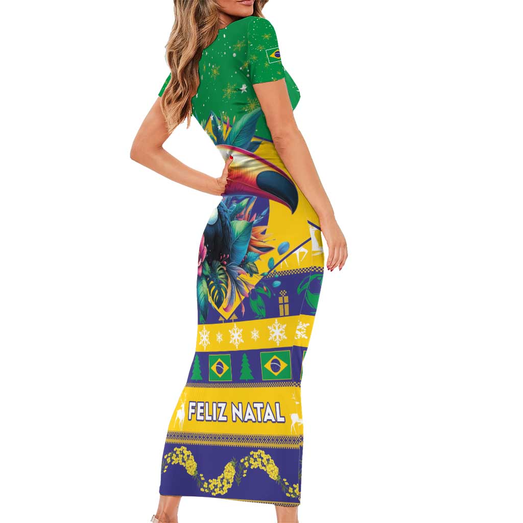 Brazil Christmas Family Matching Short Sleeve Bodycon Dress and Hawaiian Shirt Toco Toucan Flag Style - Wonder Print Shop