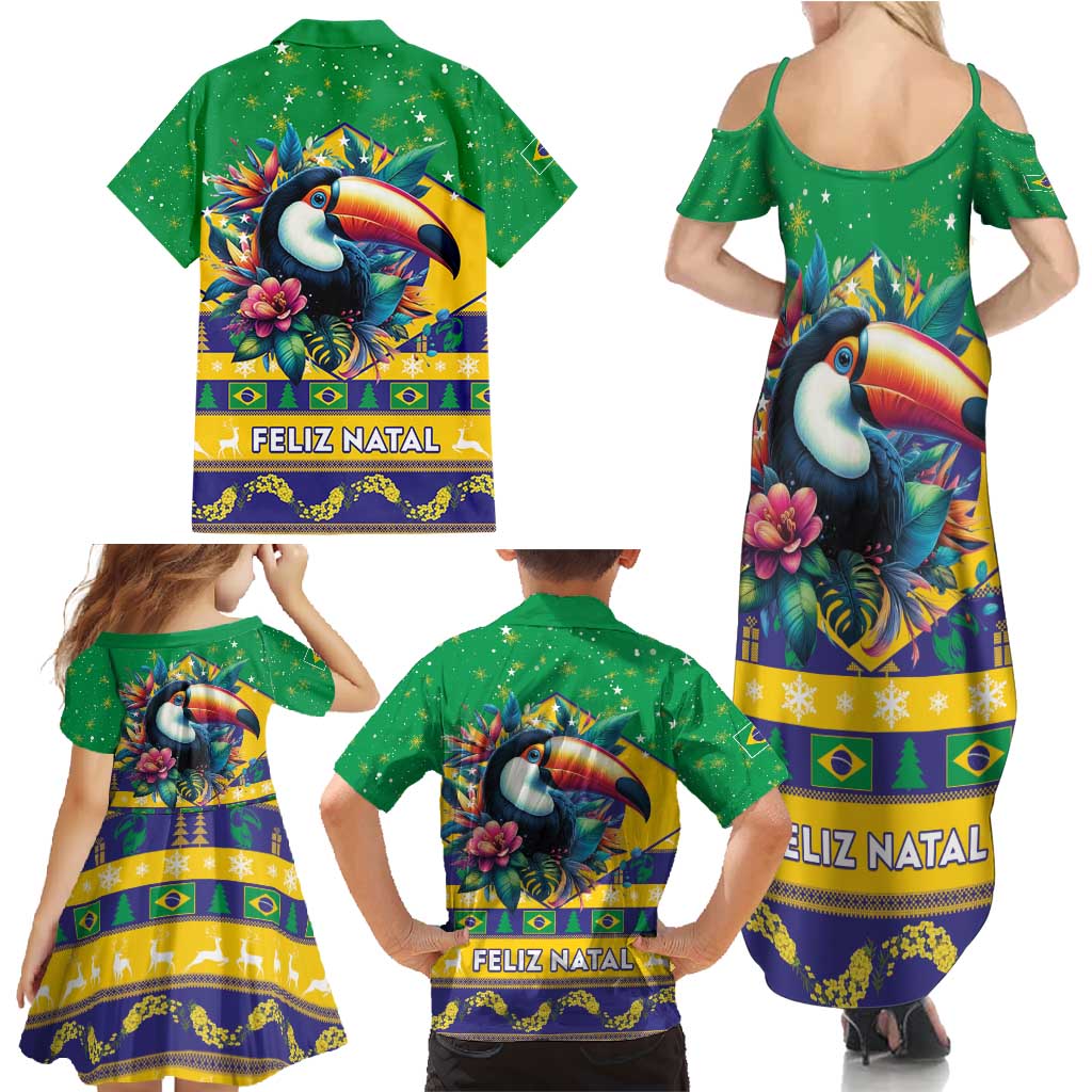 Brazil Christmas Family Matching Summer Maxi Dress and Hawaiian Shirt Toco Toucan Flag Style - Wonder Print Shop