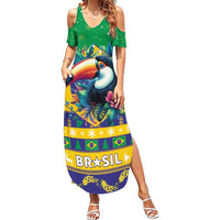 Brazil Christmas Family Matching Summer Maxi Dress and Hawaiian Shirt Toco Toucan Flag Style - Wonder Print Shop