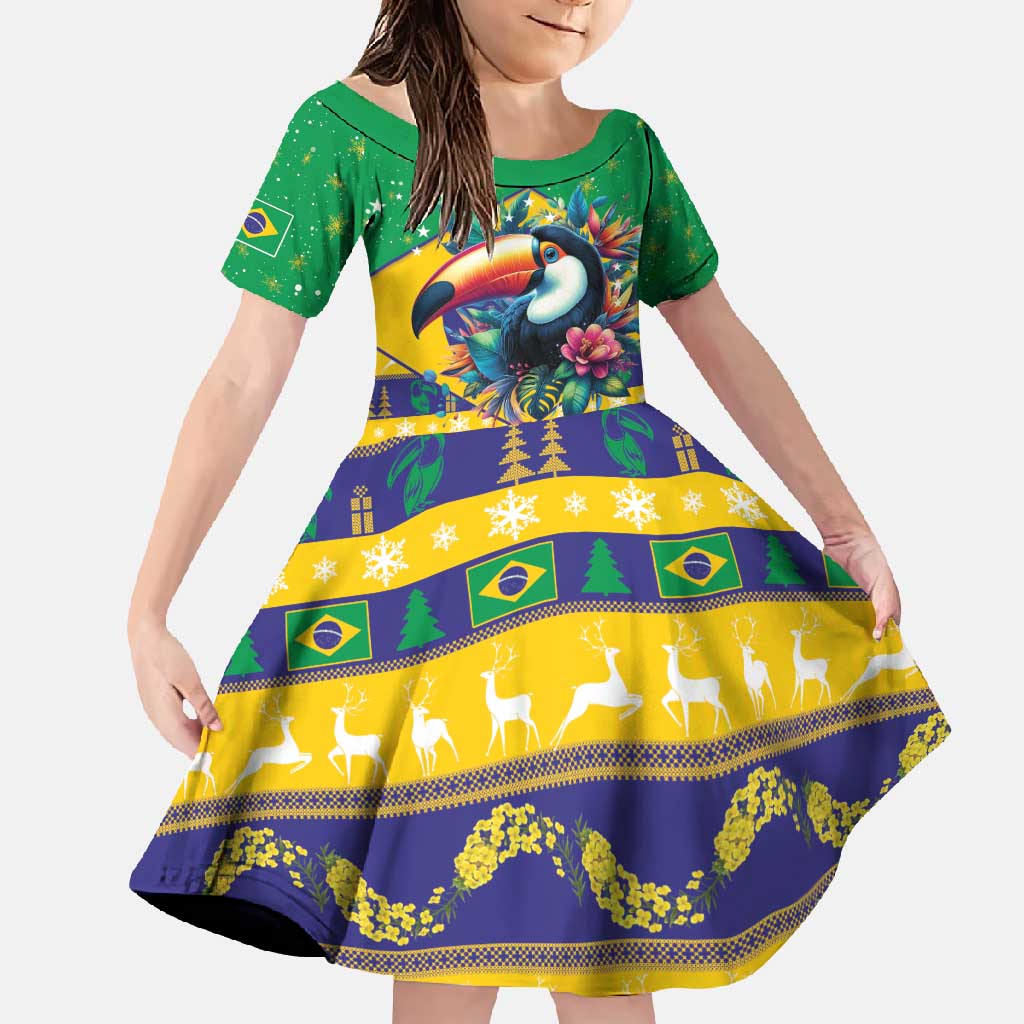 Brazil Christmas Family Matching Tank Maxi Dress and Hawaiian Shirt Toco Toucan Flag Style - Wonder Print Shop