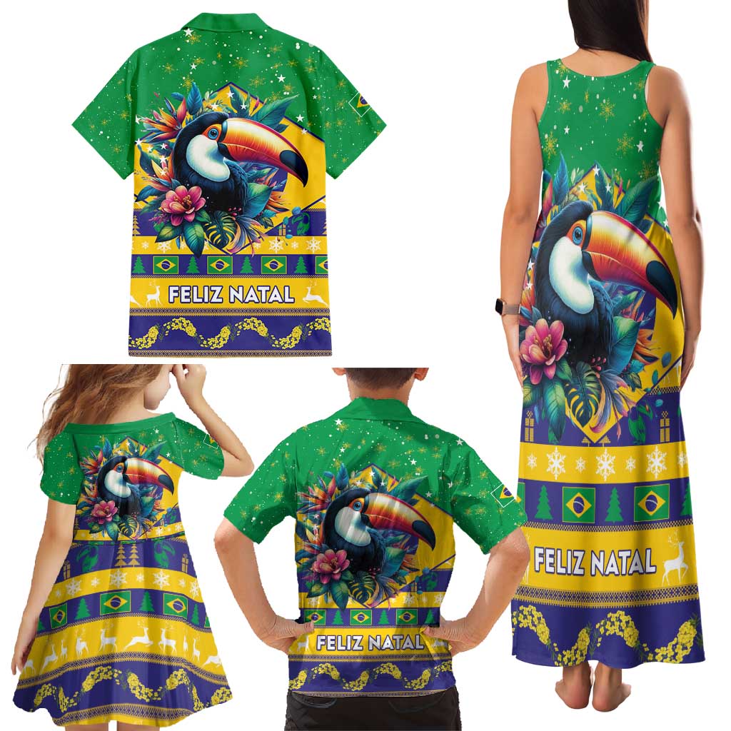 Brazil Christmas Family Matching Tank Maxi Dress and Hawaiian Shirt Toco Toucan Flag Style - Wonder Print Shop