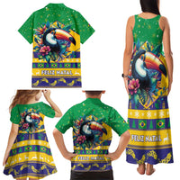 Brazil Christmas Family Matching Tank Maxi Dress and Hawaiian Shirt Toco Toucan Flag Style - Wonder Print Shop