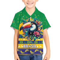 Brazil Christmas Family Matching Tank Maxi Dress and Hawaiian Shirt Toco Toucan Flag Style - Wonder Print Shop