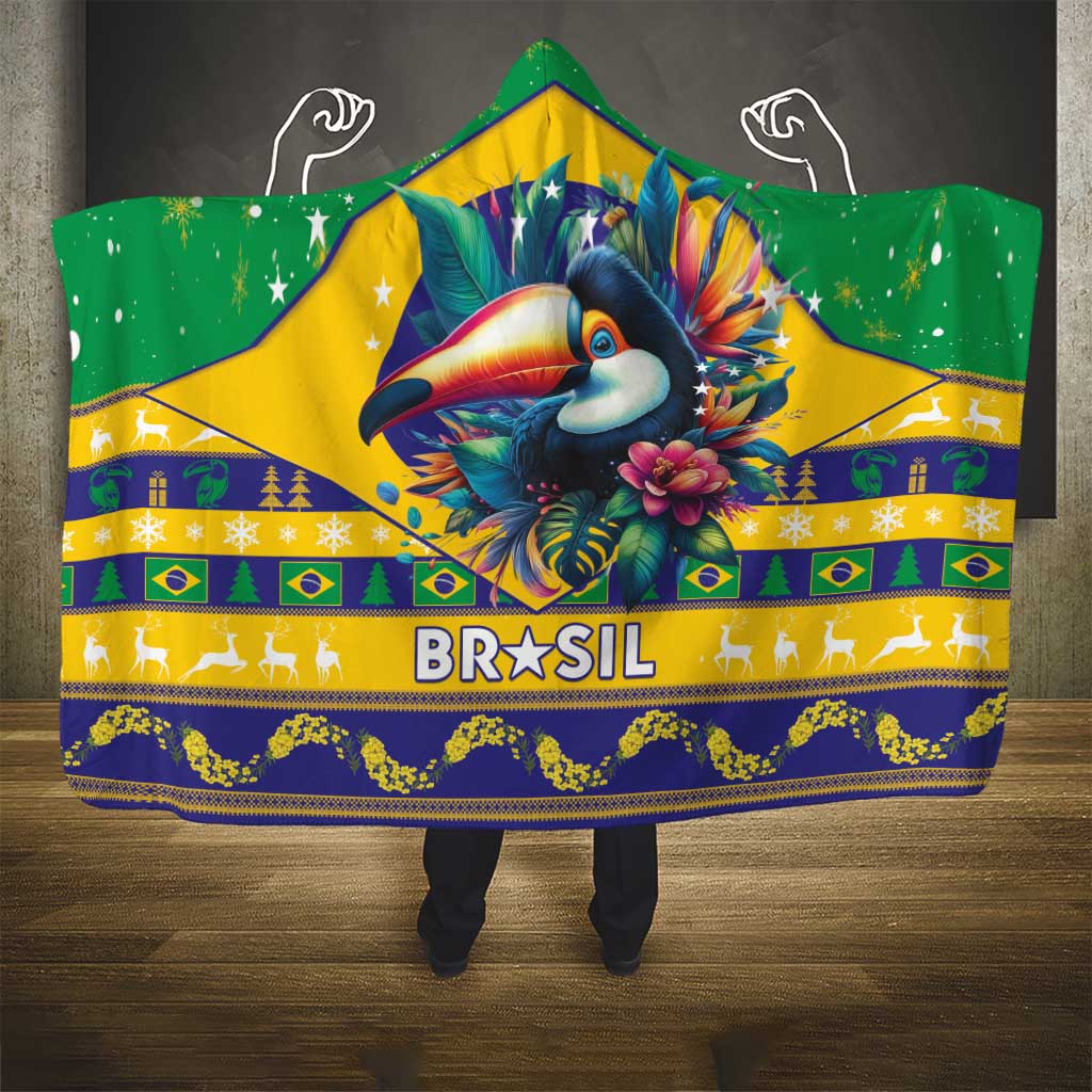 Brazil Christmas Hooded Blanket Toco Toucan Flag Style